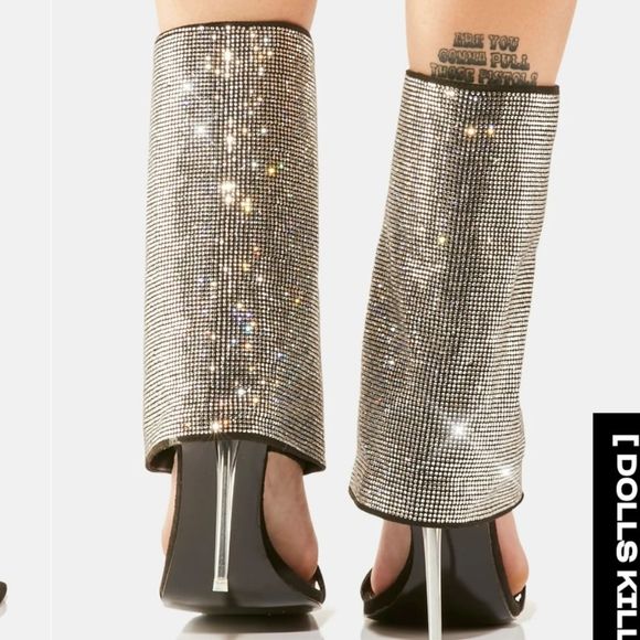 Azalea Wang Out All Night Rhinestone Boot Style Stiletto Heels Size 9 - Picture 3 of 4